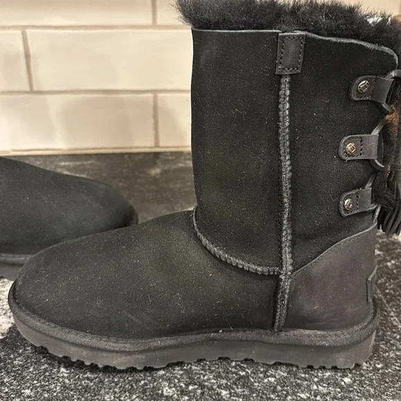 UGG Kristabelle Black Suede Boots, Lace Up Tassel size 7 - Picture 10 of 12